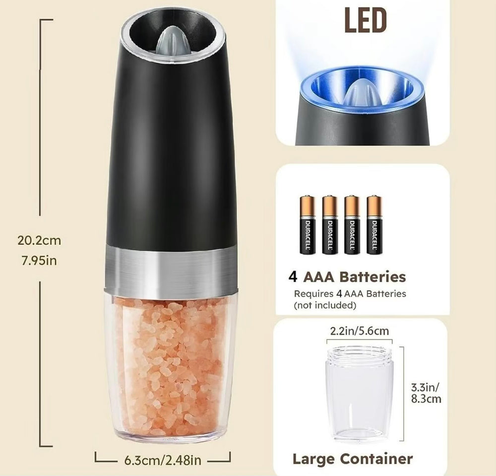 Electric Gravity Sensor Automatic Salt, Pepper, and Spice Grinder